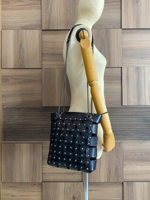 Black Genuine Leather, Handmade Chain Shoulder Bag2