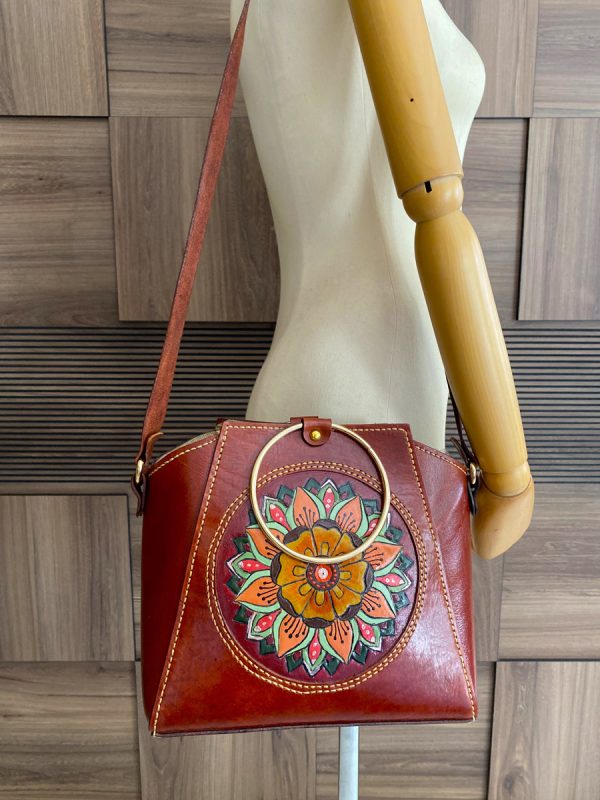Handmade Mandala Detail Leather Shoulder Bag1