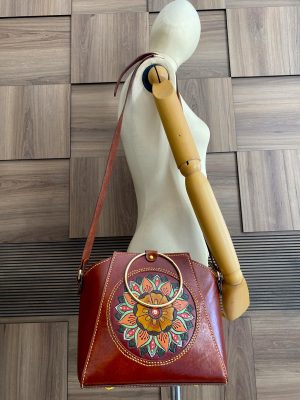 Handmade Mandala Detail Leather Shoulder Bag2