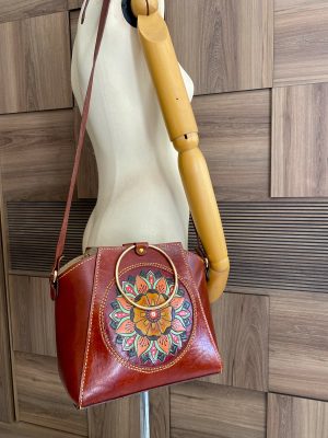 Handmade Mandala Detail Leather Shoulder Bag3