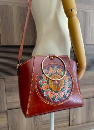 Handmade Mandala Detail Leather Shoulder Bag4