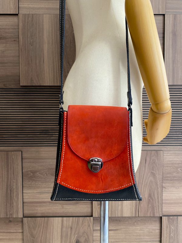 Black & Red Color, Handmade, Genuine Leather Shoulder Bag1