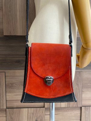 Black & Red Color, Handmade, Genuine Leather Shoulder Bag3