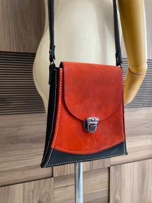 Black & Red Color, Handmade, Genuine Leather Shoulder Bag4