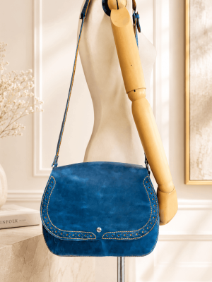 Blue Genuine Leather Shoulder Bag for Women – Handmade Artisan Design