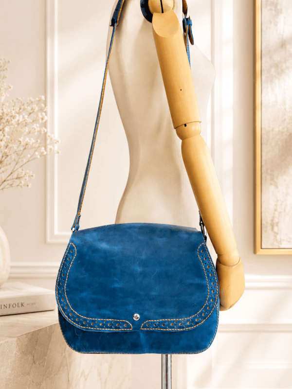 Blue Genuine Leather Shoulder Bag for Women – Handmade Artisan Design (1)