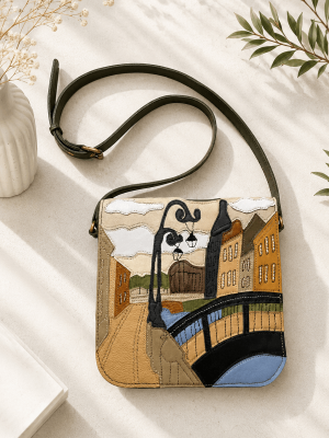 Green hand painted handmade genuine leather shoulder bag