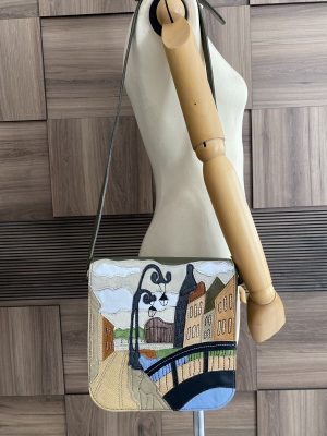 Green Painting Patterned Genuine Leather, Handmade, Shoulder Bag2