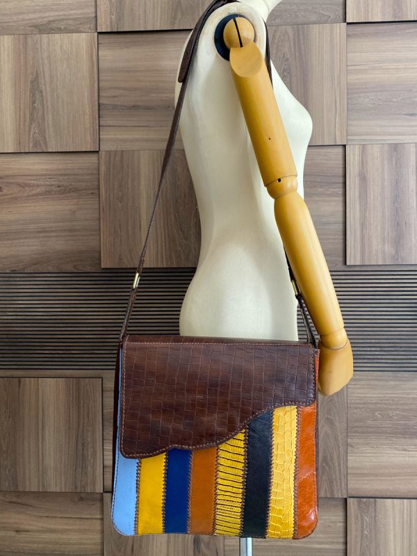 Multi Colored Brown, Genuine Leather, Handmade, Patchwork Shoulder Bag1