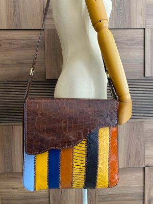 Multi Colored Brown, Genuine Leather, Handmade, Patchwork Shoulder Bag2