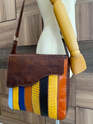 Multi Colored Brown, Genuine Leather, Handmade, Patchwork Shoulder Bag3