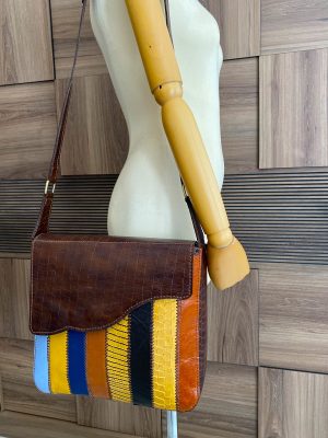 Multi Colored Brown, Genuine Leather, Handmade, Patchwork Shoulder Bag5