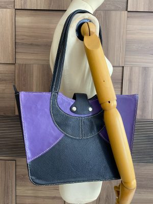 Purple & Black Genuine Leather, Handmade Shoulder Bag3
