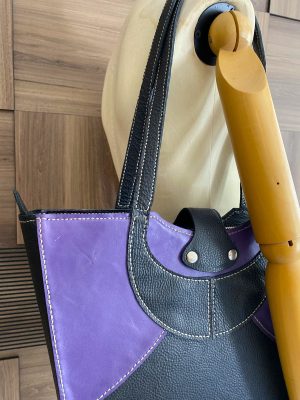 Purple & Black Genuine Leather, Handmade Shoulder Bag4