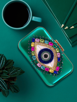 Handmade, Hand-embroidered Portfolio Bag Green