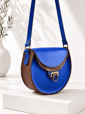Blue Genuine Leather Shoulder Bag for Women Handmade Artisan Handbag3