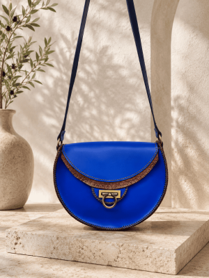 Blue Genuine Leather Shoulder Bag for Women Handmade Artisan Handbag4