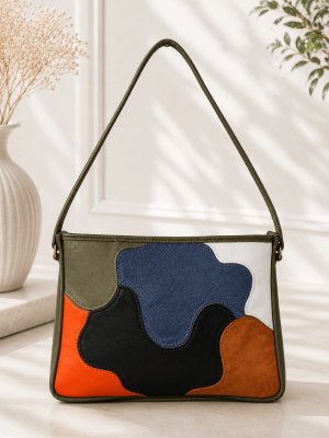 Handmade colorful patchwork genuine leather shoulder bag for women