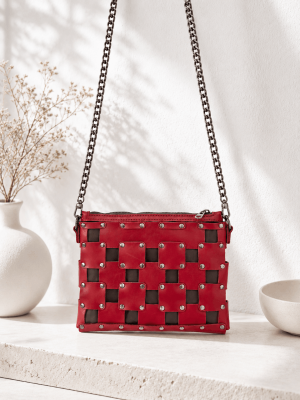 Red handmade genuine leather shoulder bag for women elegant handbag