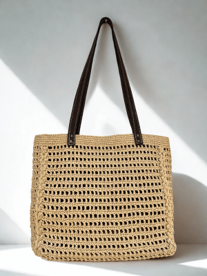 Handmade Beige Crochet Bag – Medium Boho Shoulder Bag