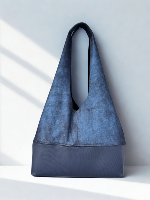 Handmade Blue Suede & Leather Shoulder Bag – Timeless, Minimal & Everyday Elegant