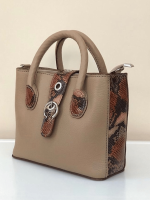 Handcrafted Brown Leather Clutch with Snakeskin Accents