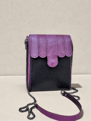 Handmade Genuine Leather Shoulder Bag – Purple – Chain Strap Vintage Style