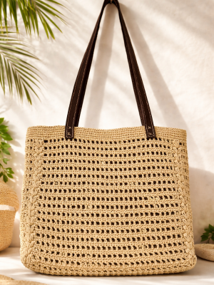 Beige Handmade Crochet Shoulder Bag for Women – Boho Style