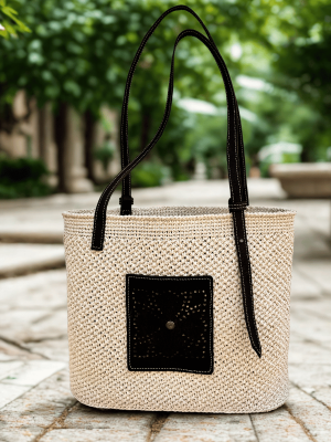 Handmade Woven Tote Bag with Genuine Leather Details